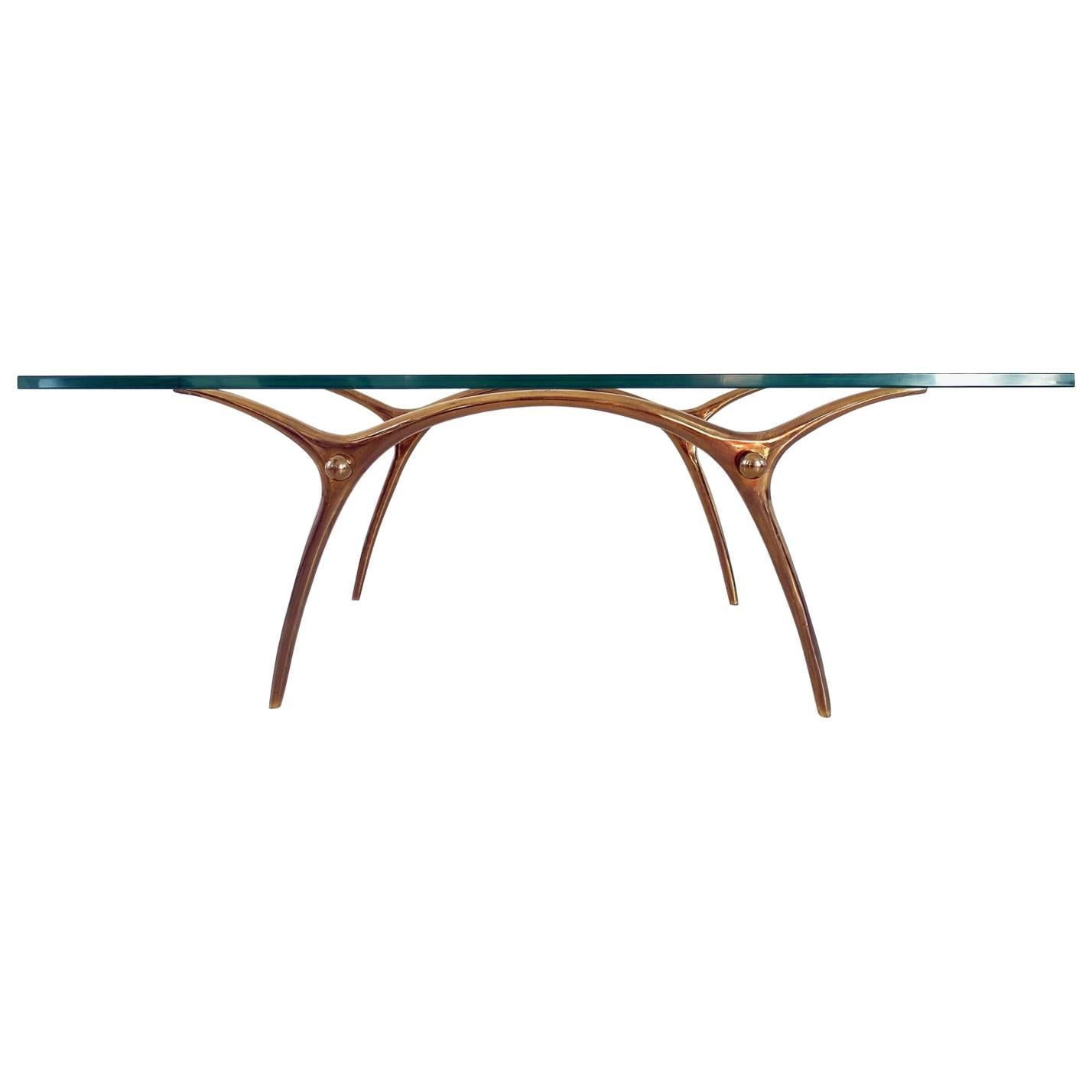 Kouloufi Coffee Table in Glass an Polished Brass, Brussels, 1958 For Sale