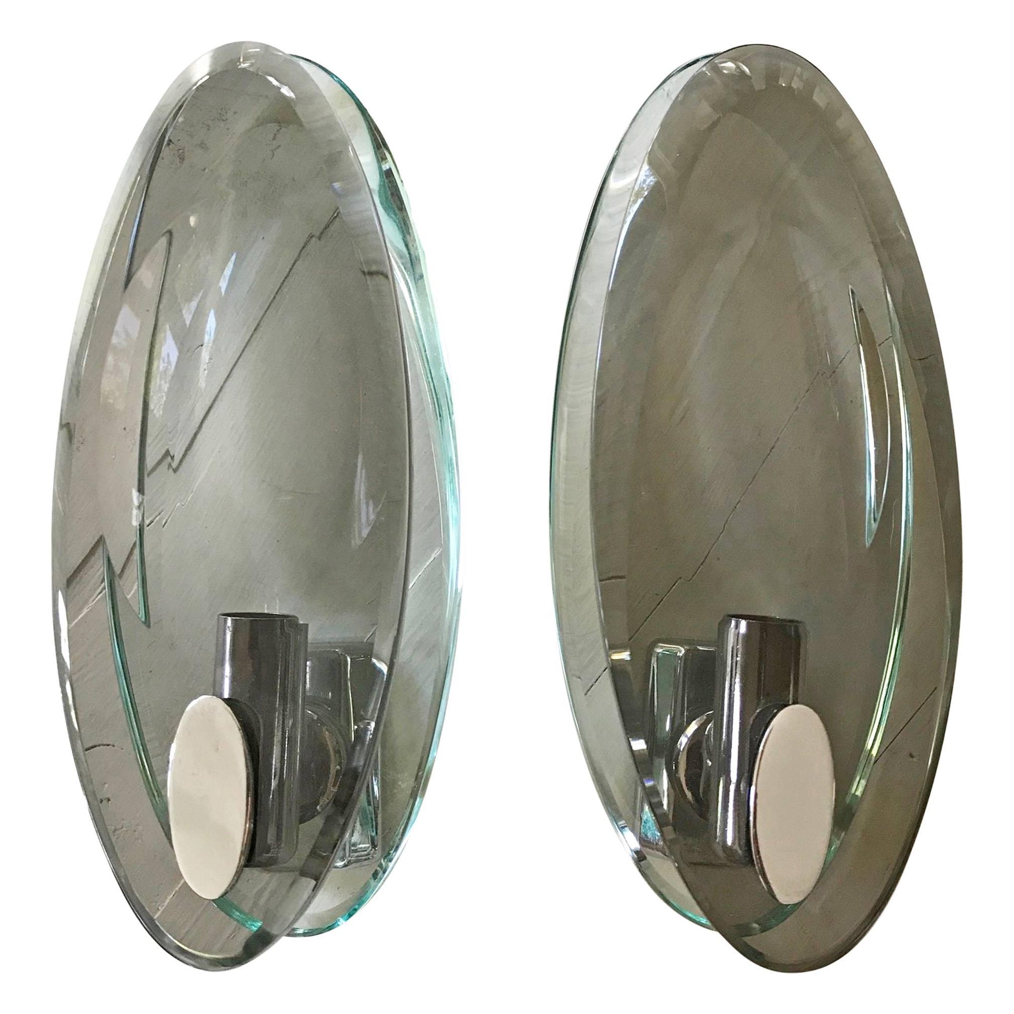 Pair of Cristel Arte Italian, 1960s Two Tone Glass Wall Lights Sconces