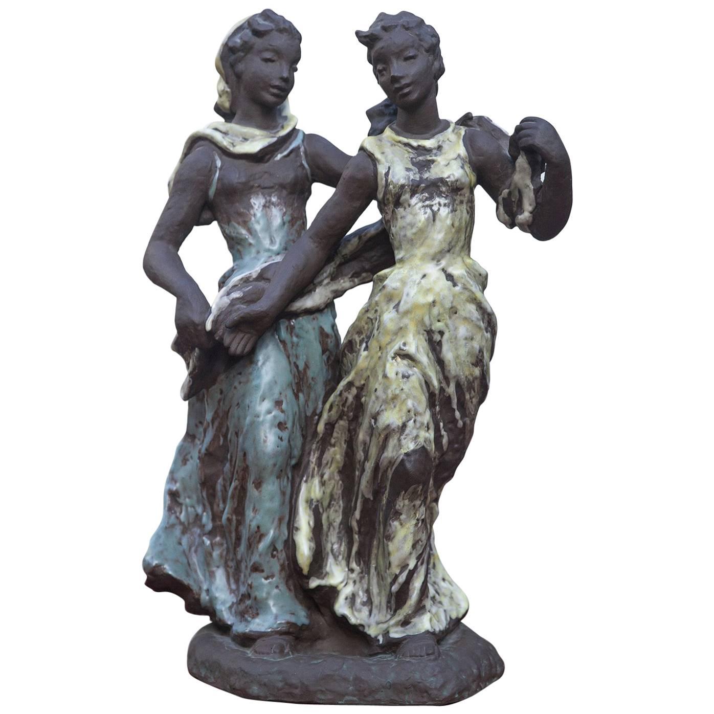 Escultura de cerámica Menuette de Lore Friedrich-Gronau Majolika Karlsruhe, años 50