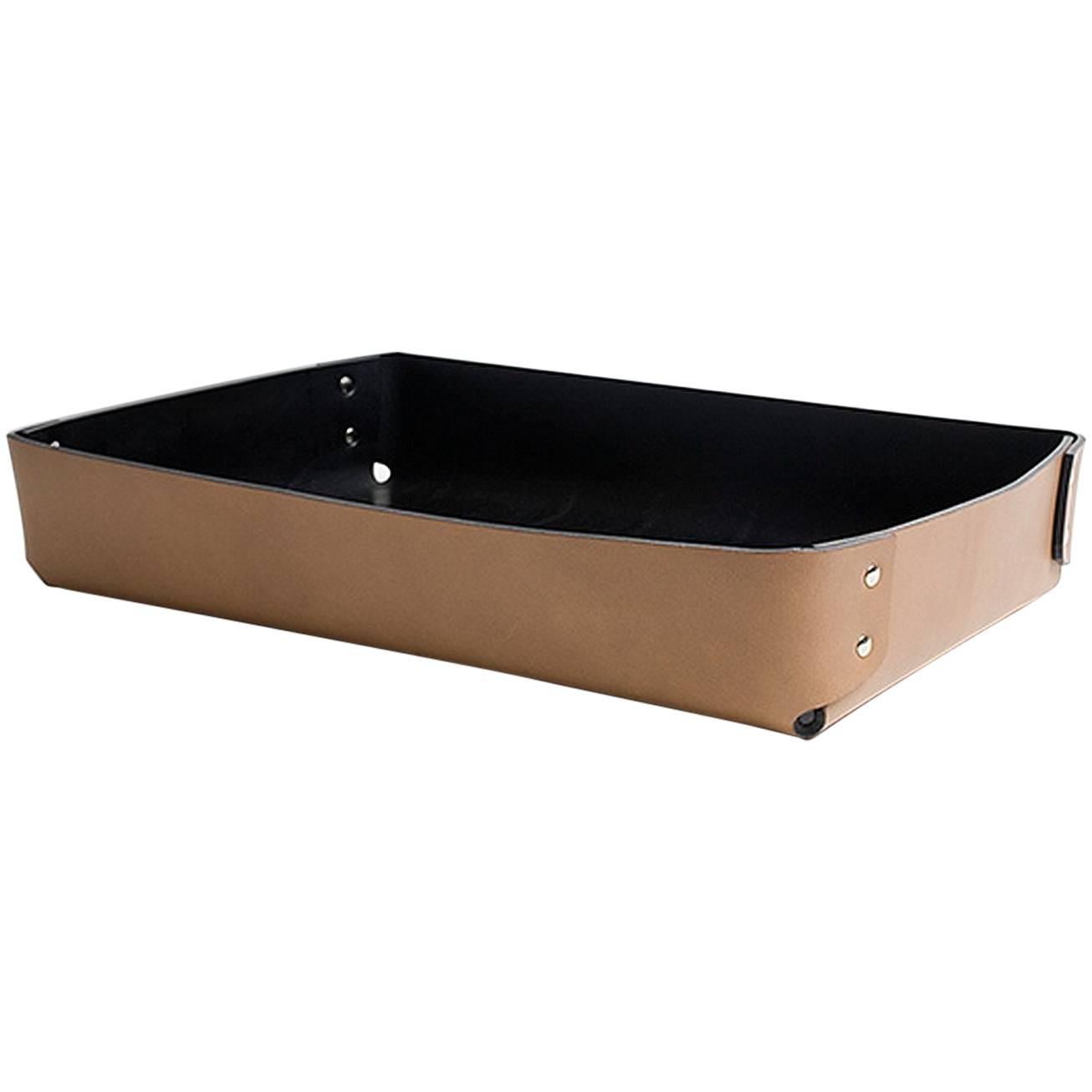 Attilio" Riveted Leather Tray Designed by Claude Bouchard for Oscar Maschera  For Sale at 1stDibs