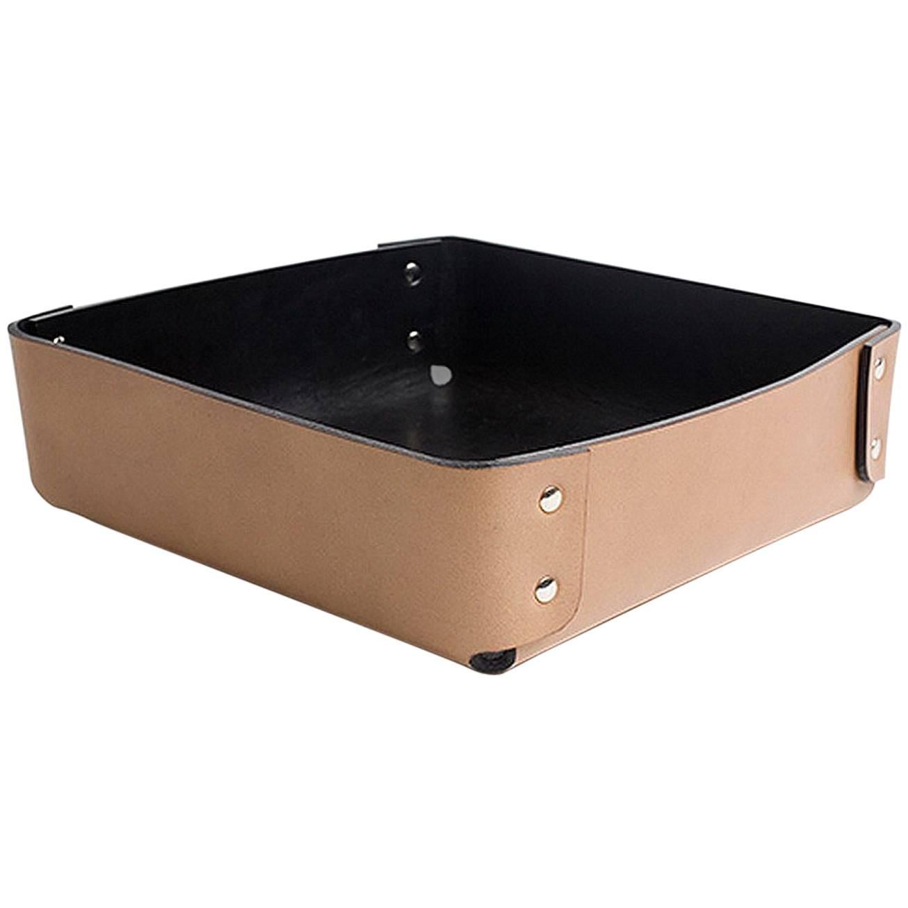 "Aldo" Riveted Square Leather Tray Designed by C. Bouchard for Oscar Maschera