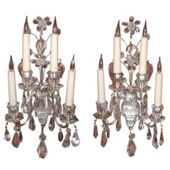 Pair of French Four-Light Rock Crystal Sconces, Maison Baguès, circa 1930