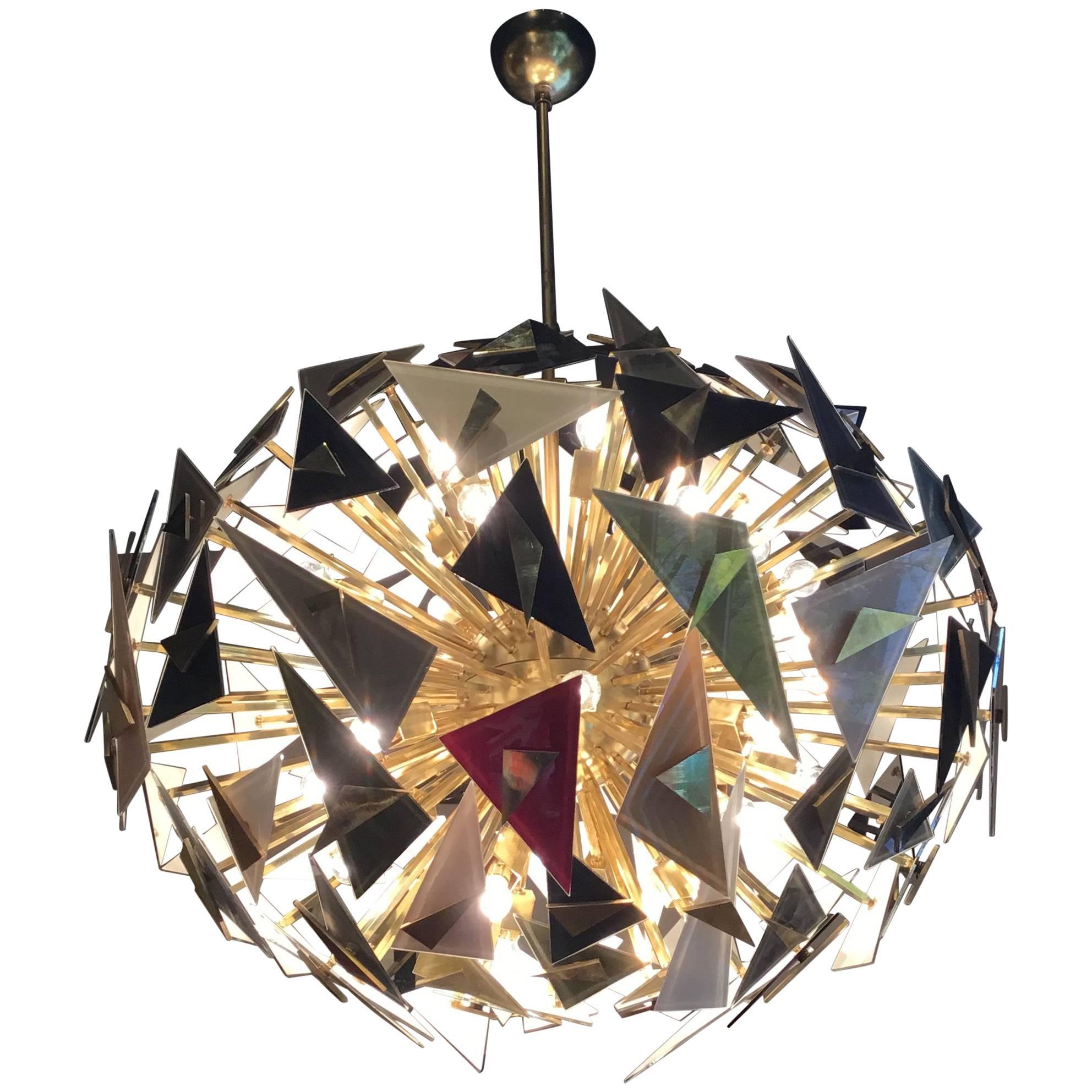 Important Vintage handcraft Chandelier, Made in Italy, 1990s glass triangles