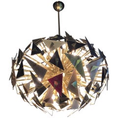 Important Vintage handcraft Chandelier, Made in Italy, 1990s glass triangles