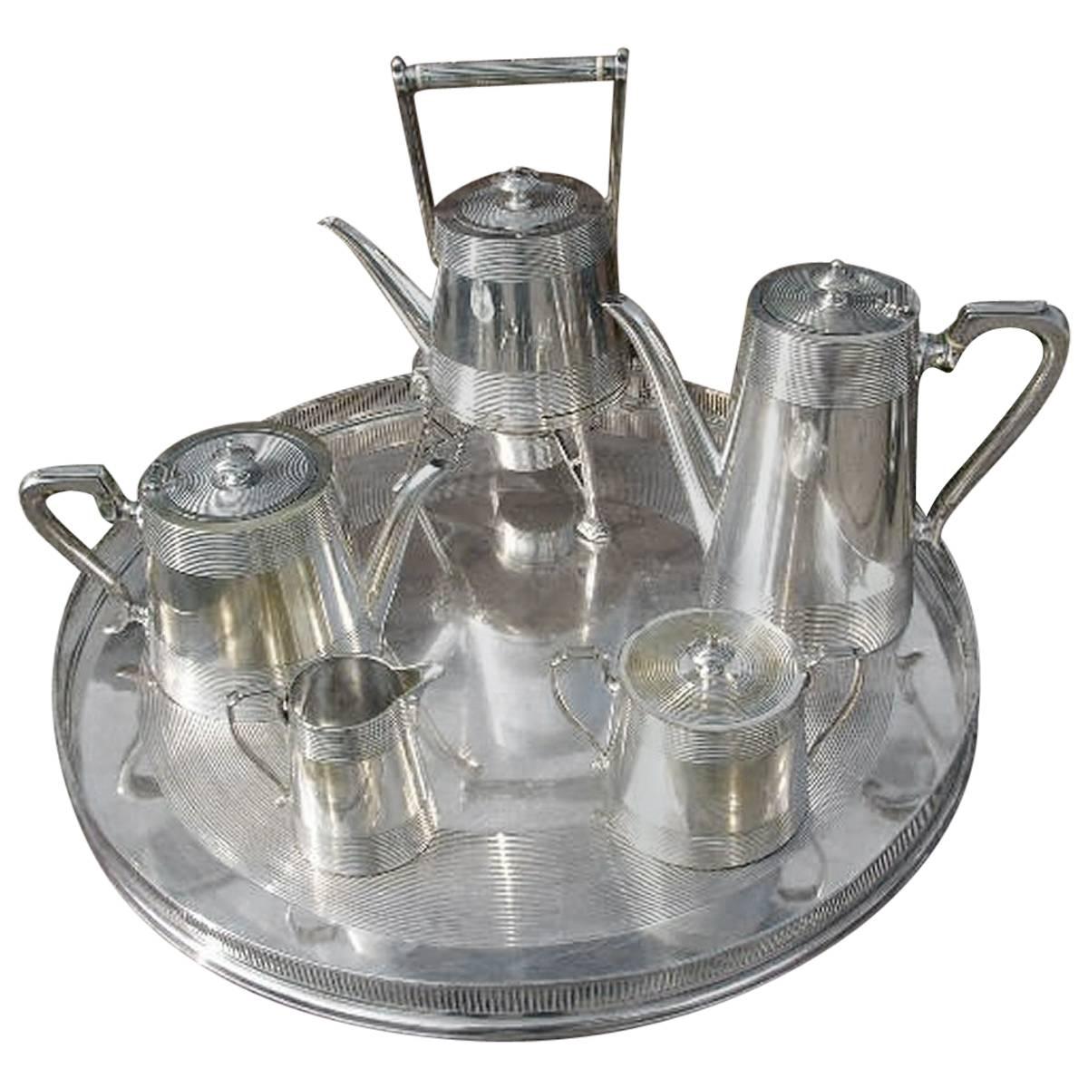  Richard Hunt. A Rare Silver Plated Six Piece Matching Tea and Coffee Service. For Sale