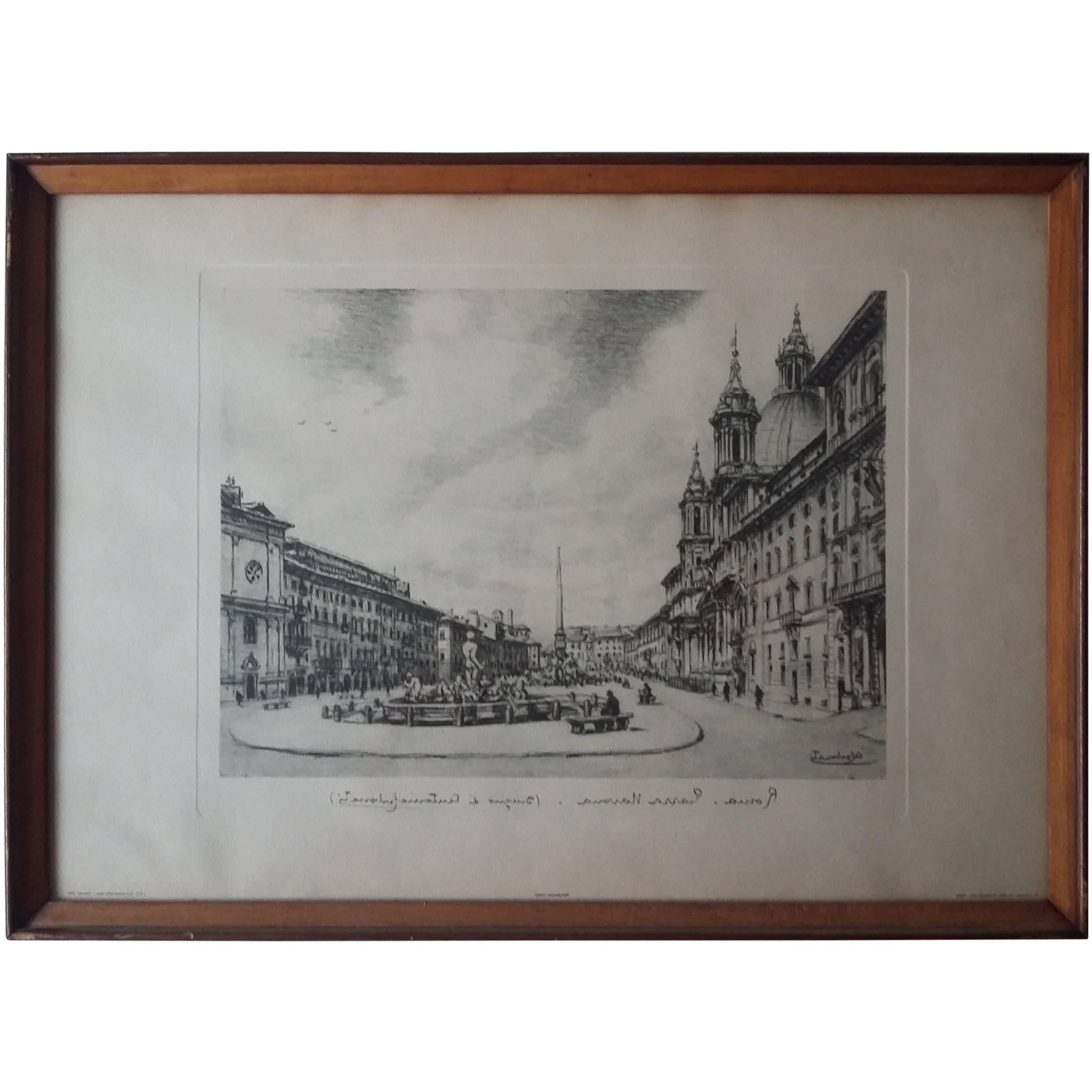 Five Etchings Depicting Rome During the Post-War Period, 1950s For Sale