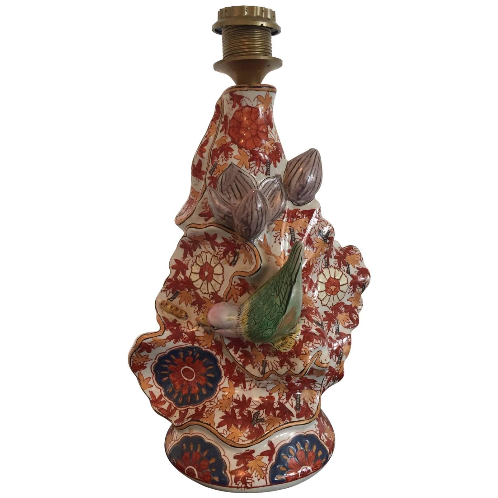 Early 20th Century Hand-Painted Japanese Ceramic Lamp Stand, circa 1930s For Sale