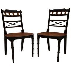 Pair of Antique Decorated Ebonized Side Chairs