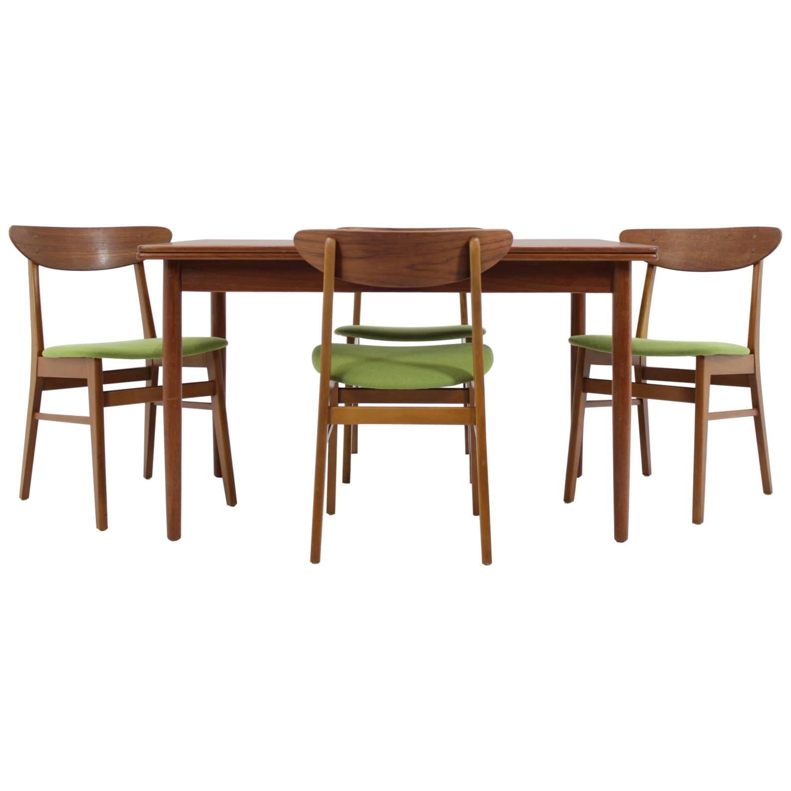 1960 Set of Danish Dining Extendable Table and Chairs