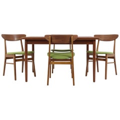 1960 Set of Danish Dining Extendable Table and Chairs