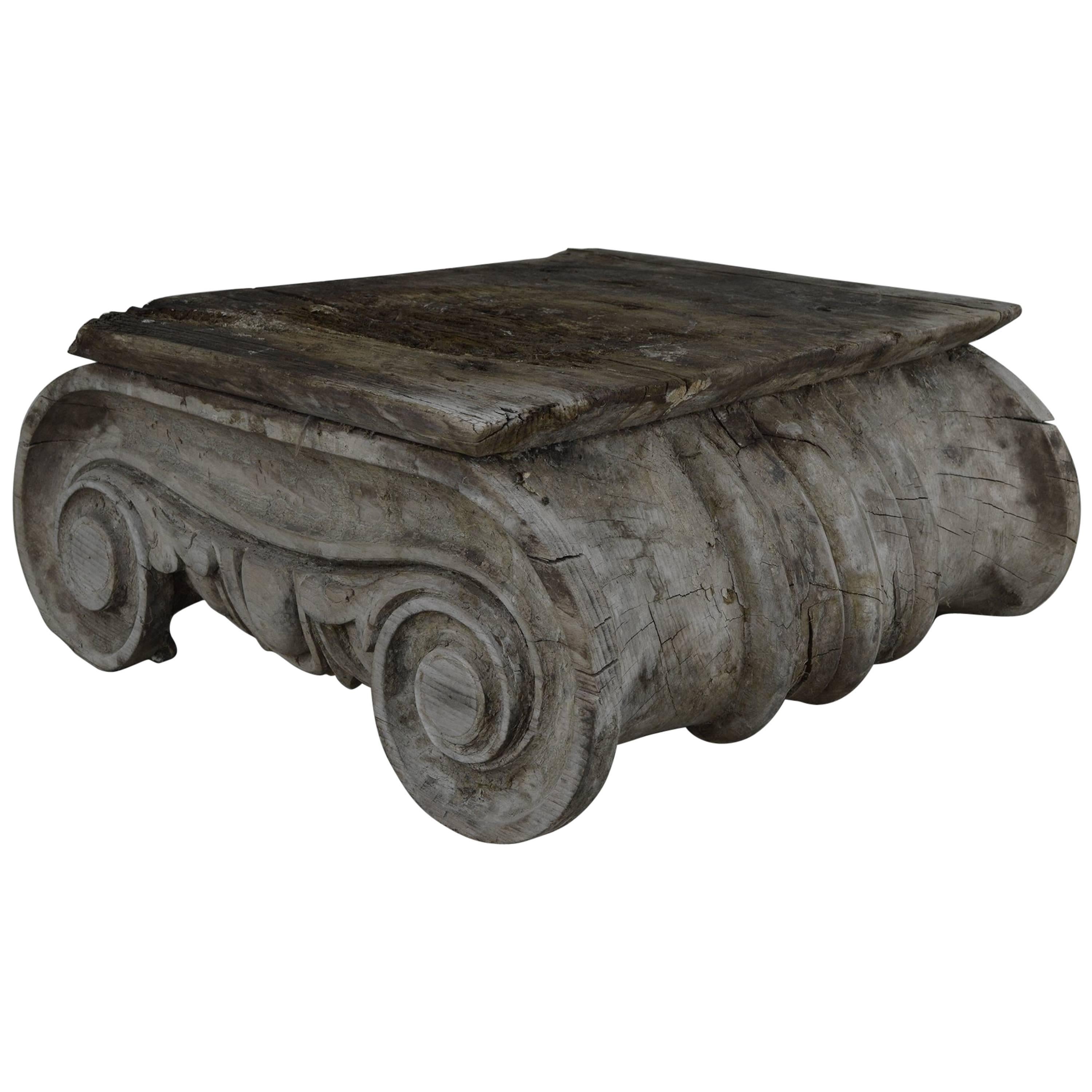 Antique Painted Wood Ionic Column Capital, Greek Revival Style