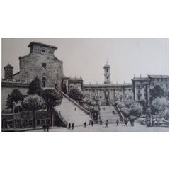 Used Etching Depicting Chiesa Santa Maria, Rome, During the Post-War Period, 1950s