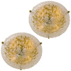 Pair of Large Hillebrand Massive Murano Glass Flush Mounts, 1960