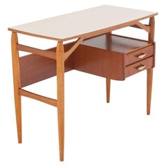 Italian Teak and Brass Desk, Console from the 1950s