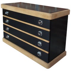 Vintage Chest of Drawers in Wood and Nubuck with Chrome Handles