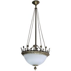 Antique Spanish Art Deco Bronze Cut Glass Chandelier or Lantern, ca. 1920 - 1930