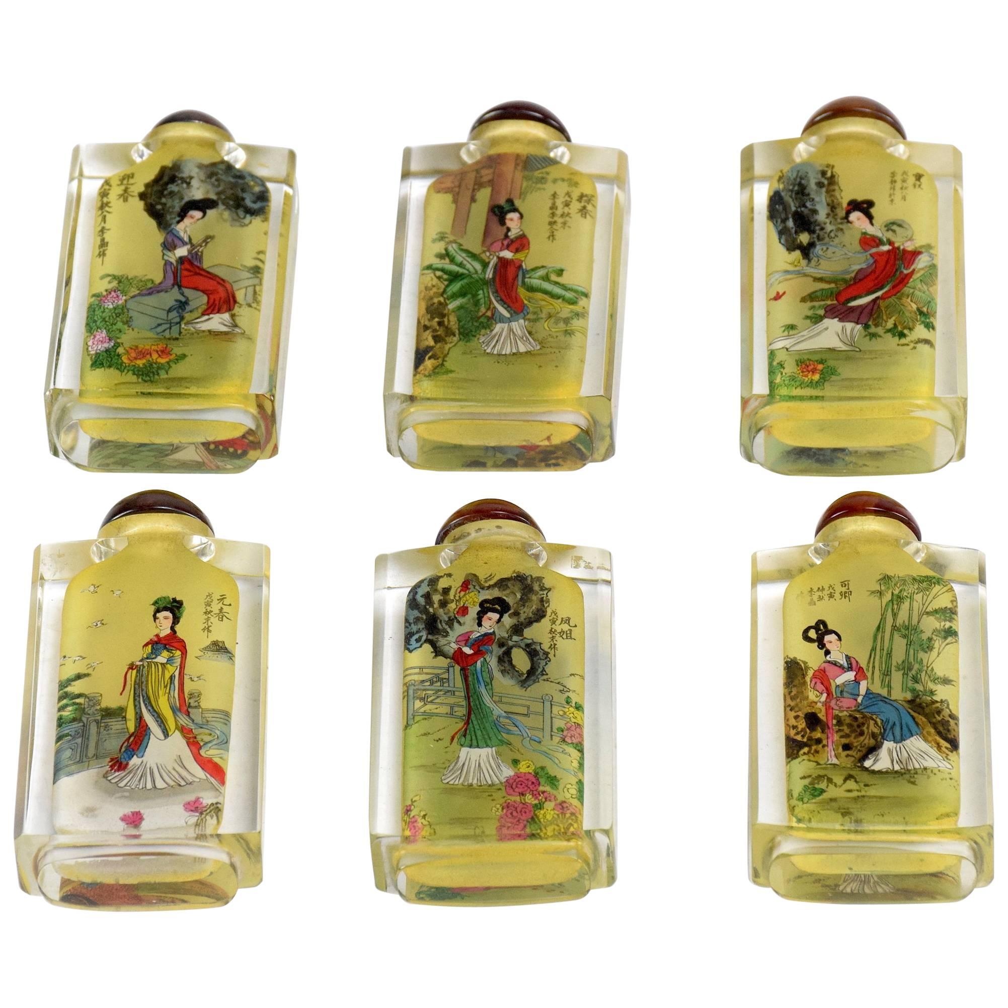 20th Century Chinese Hand-Painted on Crystal Snuff Bottles