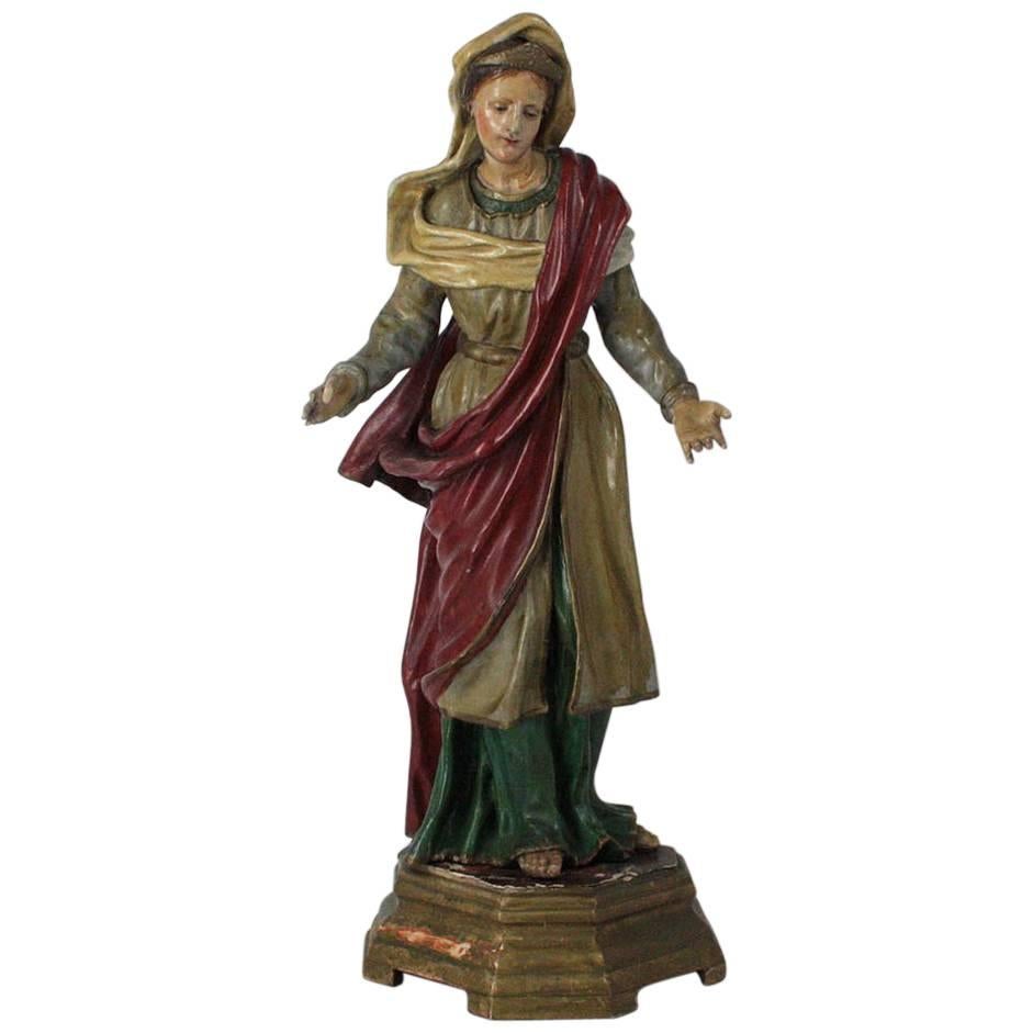  18th Century Old Wooden Saint Statue on a Gilded Base