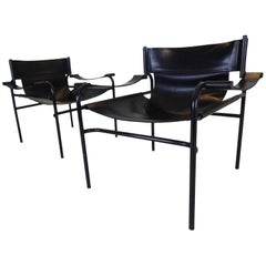 Vintage Walter Antonis ‘t Spectrum Mid-Century Modern Black Chrome Leather Lounge Chairs