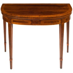 English 18th Century George III Burl Yew and Fustic Inlaid D-shaped Side Table