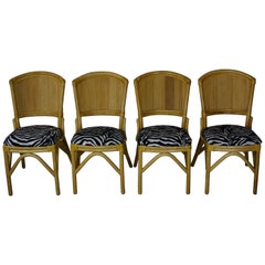 Set of Four Rattan Chairs with Leather and Velvet Effects Zebra Skin