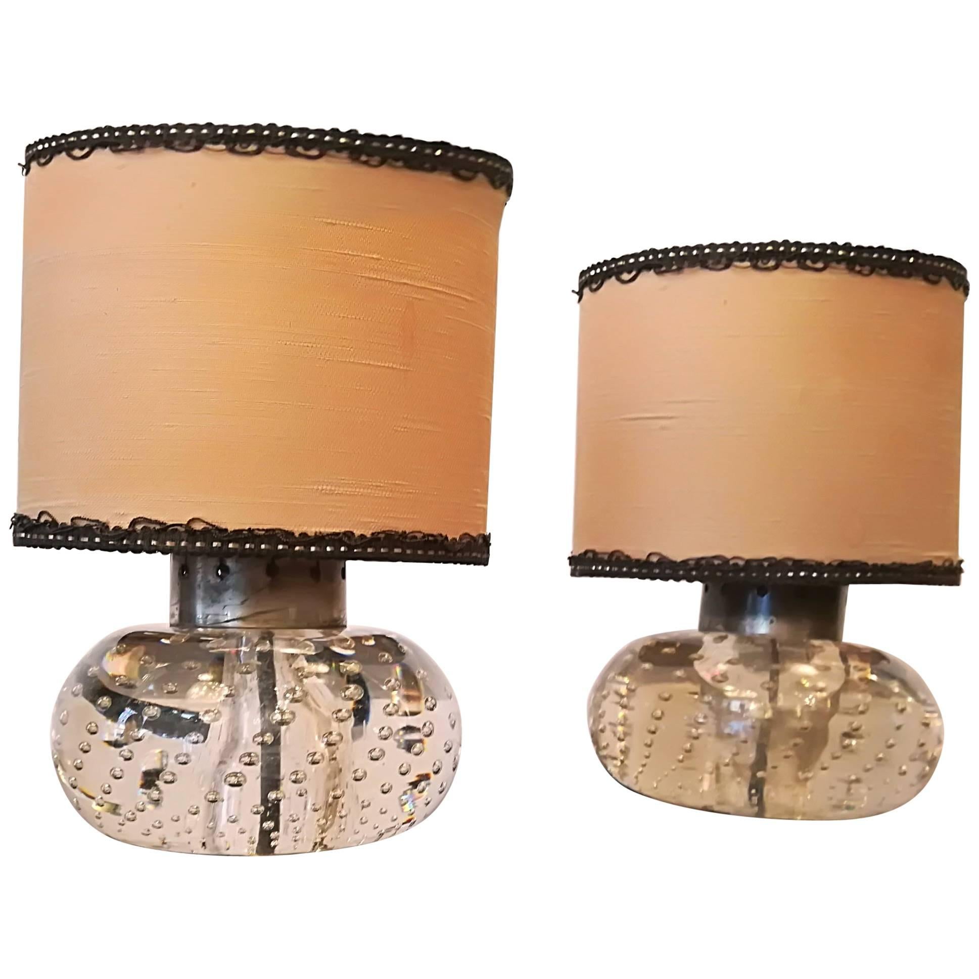 Pair of Barovier and Toso Murano Glass and Brass Italian Table Lamps, 1940