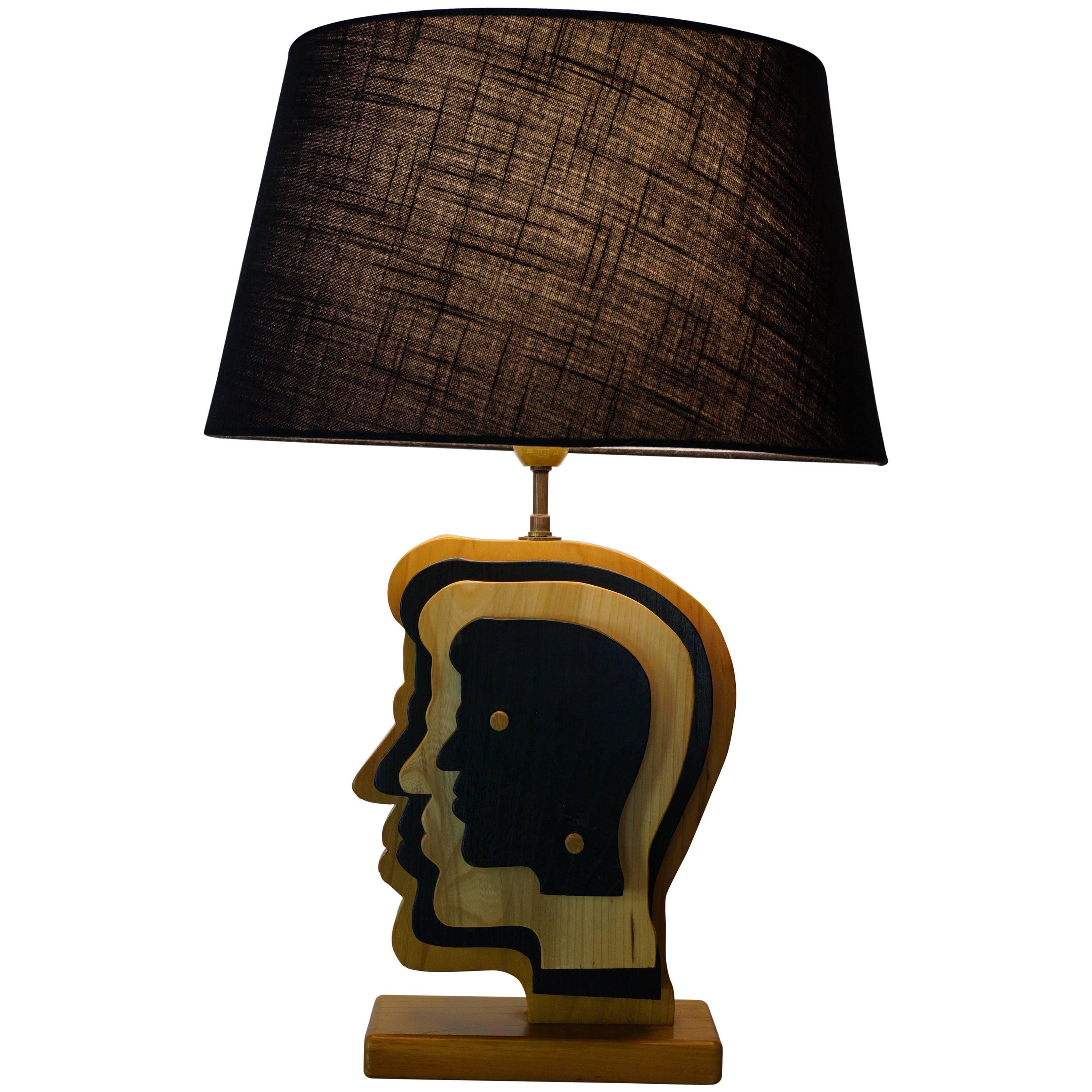 Vintage Dutch Design Wooden Lamp Face