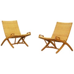 Pair of Folding Lounge Chairs by Hans J. Wegner for Johannes Hansen