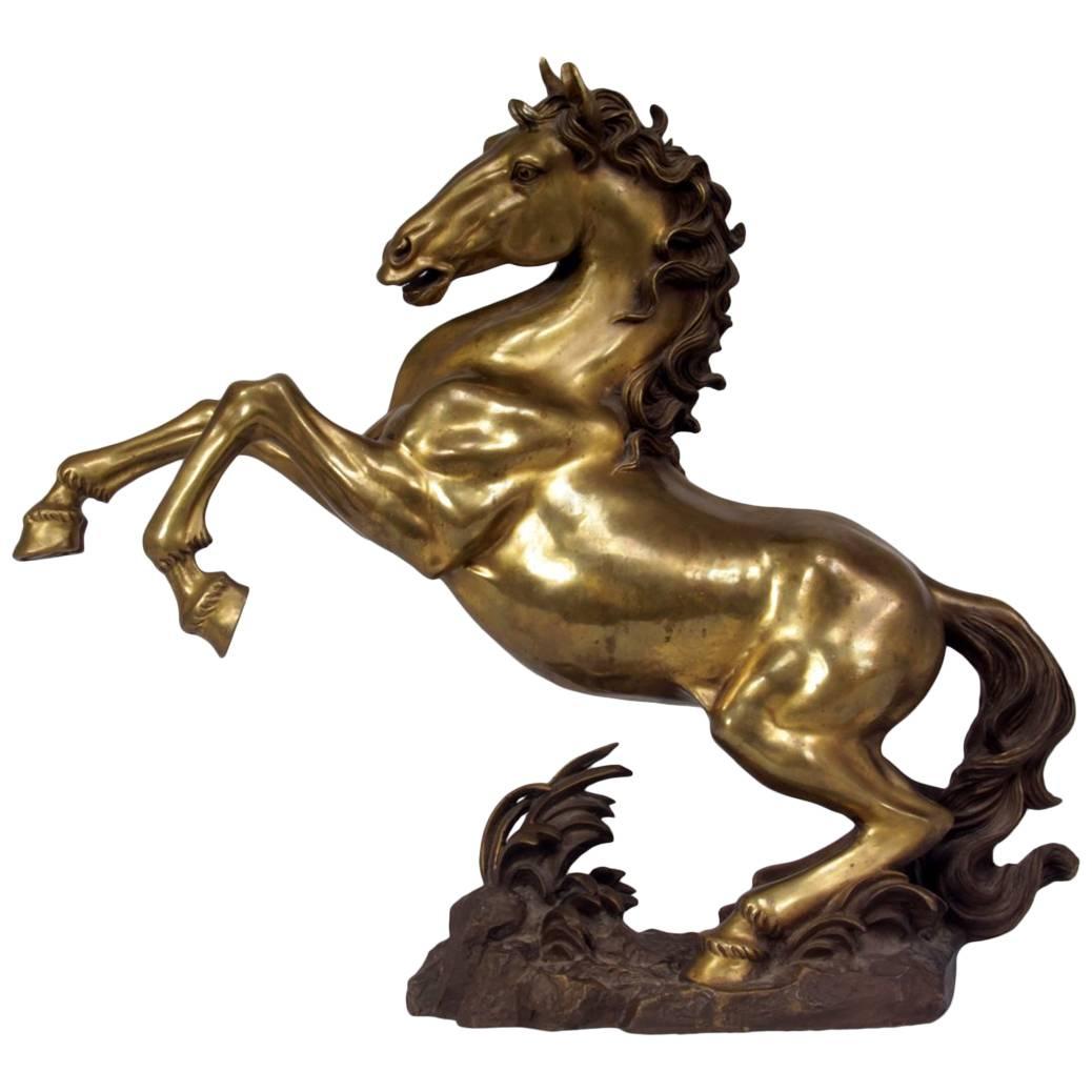 Mid century, Large polished Bronze Stylised Horse, Rearing, circa 1950,  For Sale