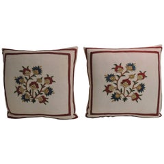 Pair of 19th Century Pink and Red Turkish Embroidery Decorative Pillows