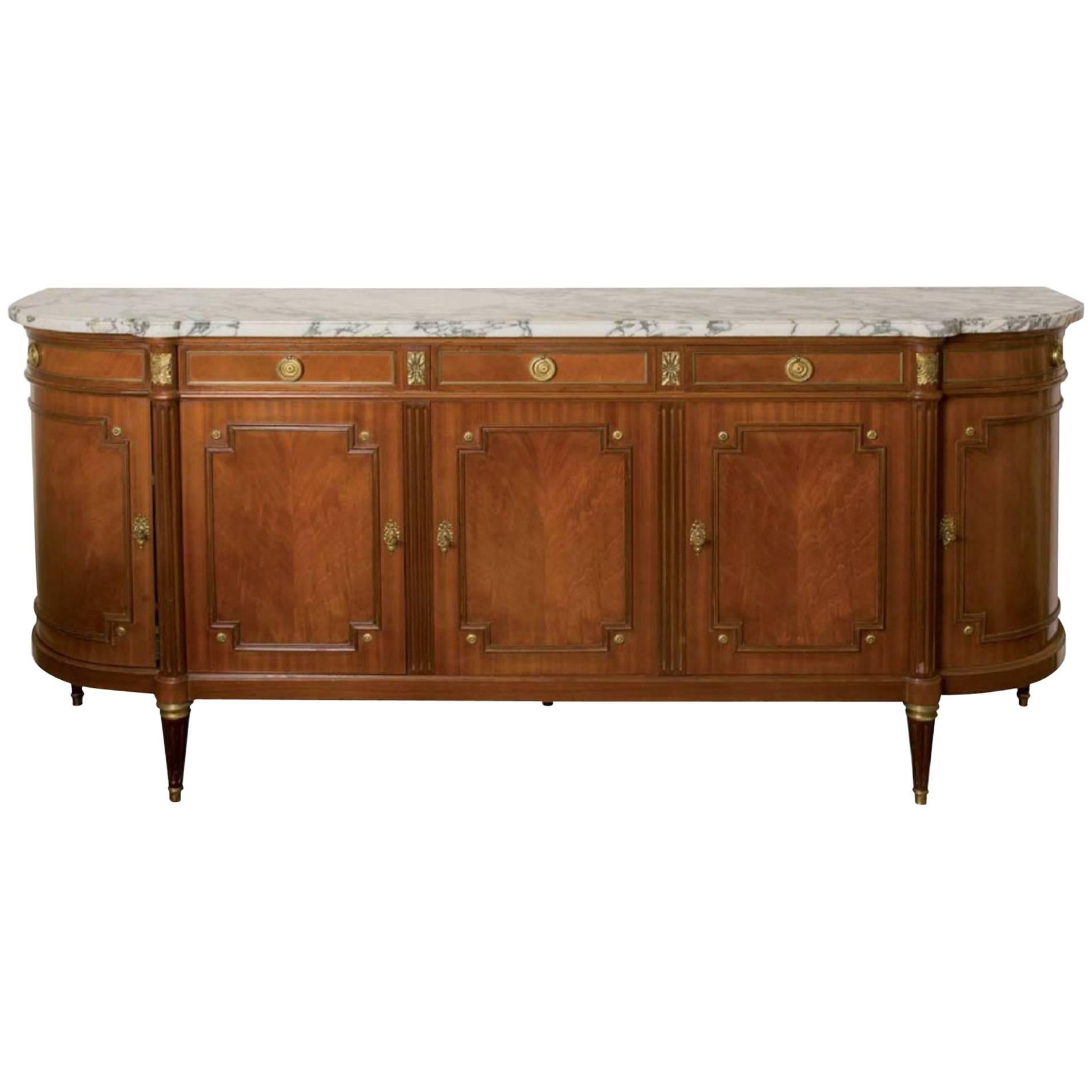 19th Century French Mahogany Marble-Top Buffet in Louis XVI Style