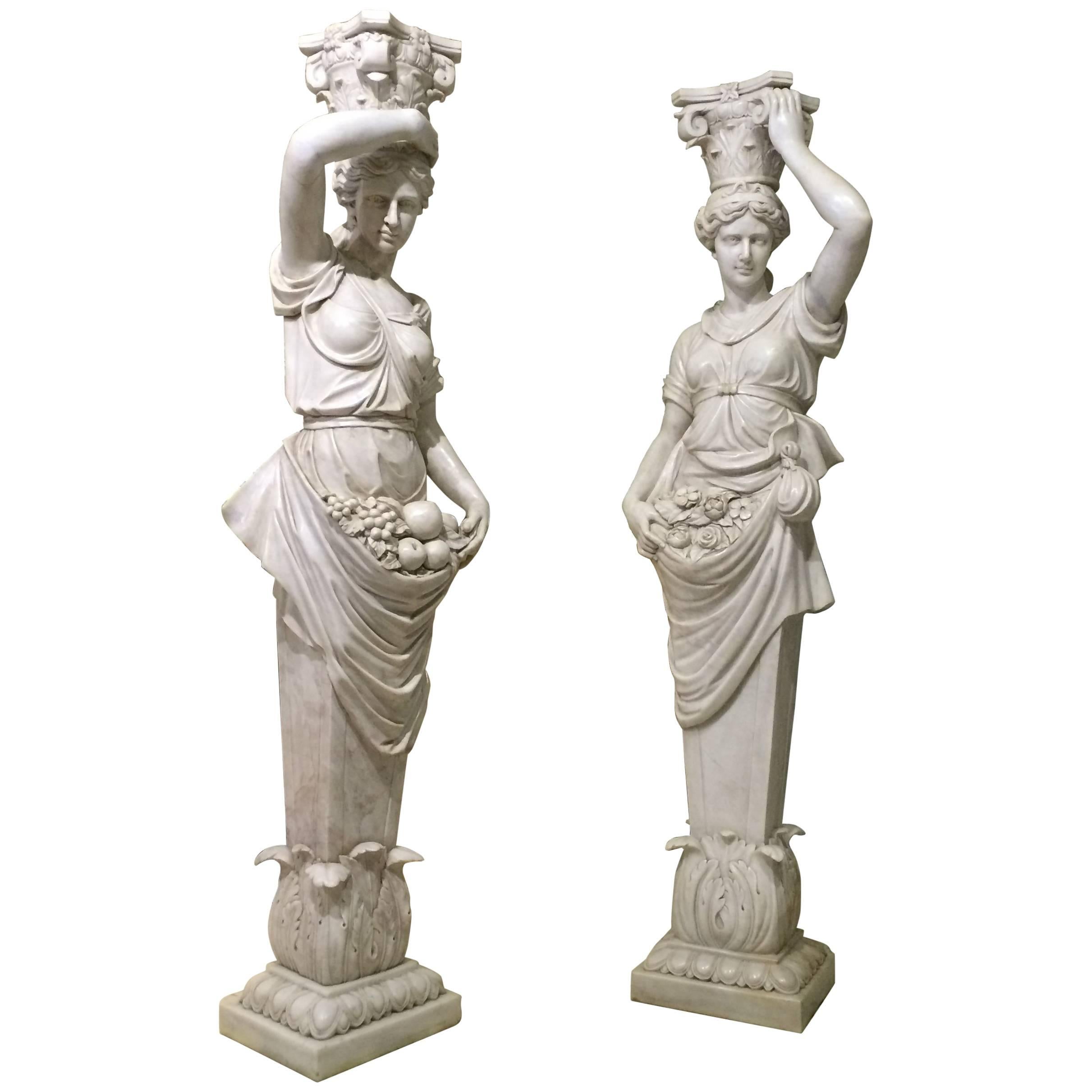 19th Marble Pair of Sculptures of Caryatids Italian  