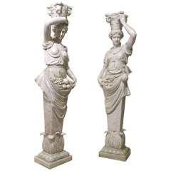 19th Marble Pair of Sculptures of Caryatids Italian