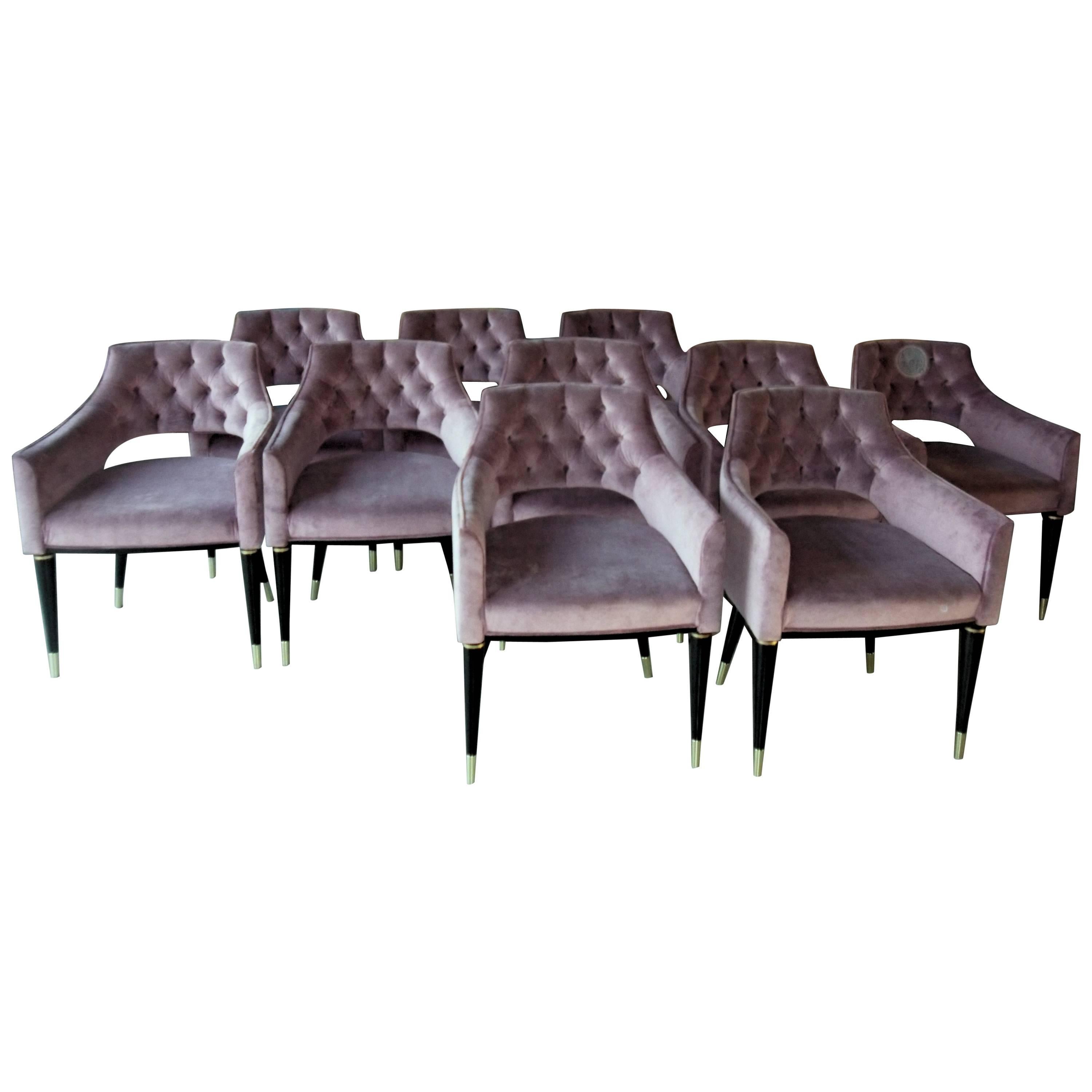 Set, 10 Dining Armchair, Tufted Velvet, Midcentury Style, Luxury Details, must go