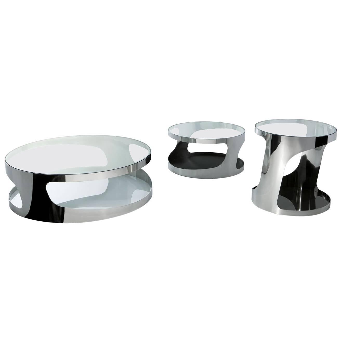 Gallotti and Radice Tab Coffee and Side Tables in Glass and Metal For Sale