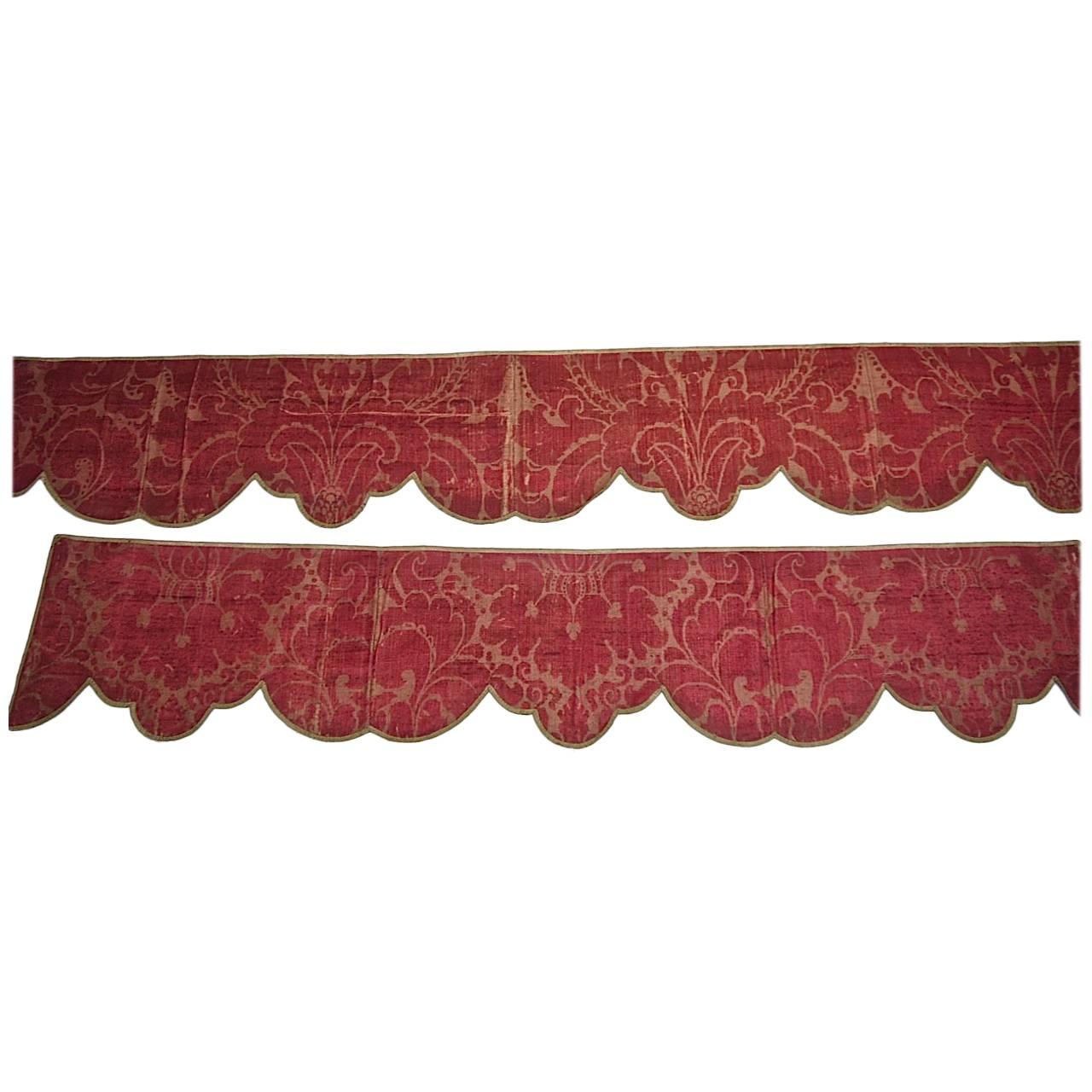 Pair of Silk Damask Scalloped Edged Pelmets French 18th century For Sale
