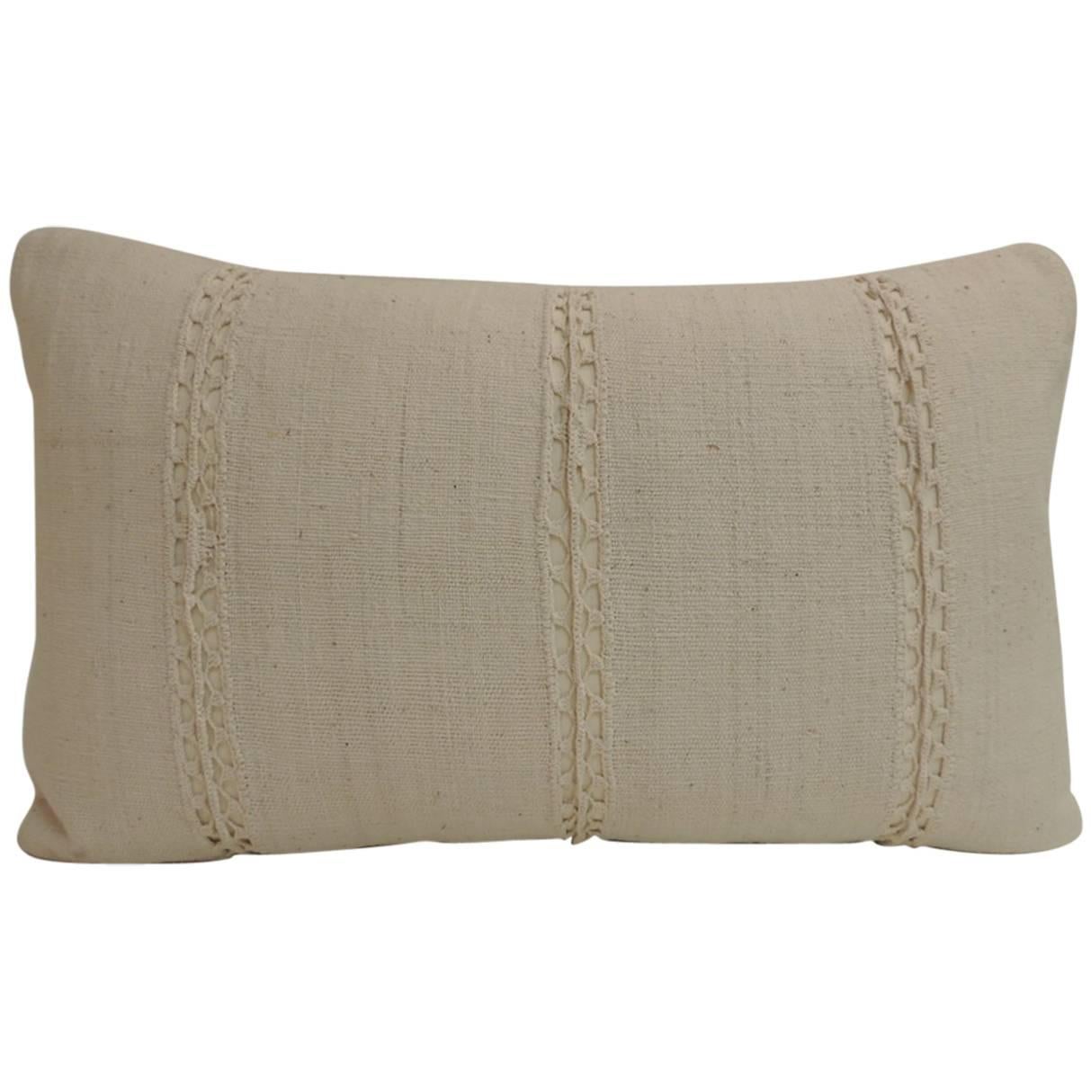 Antique Beige French Linen Lumbar Decorative Pillow