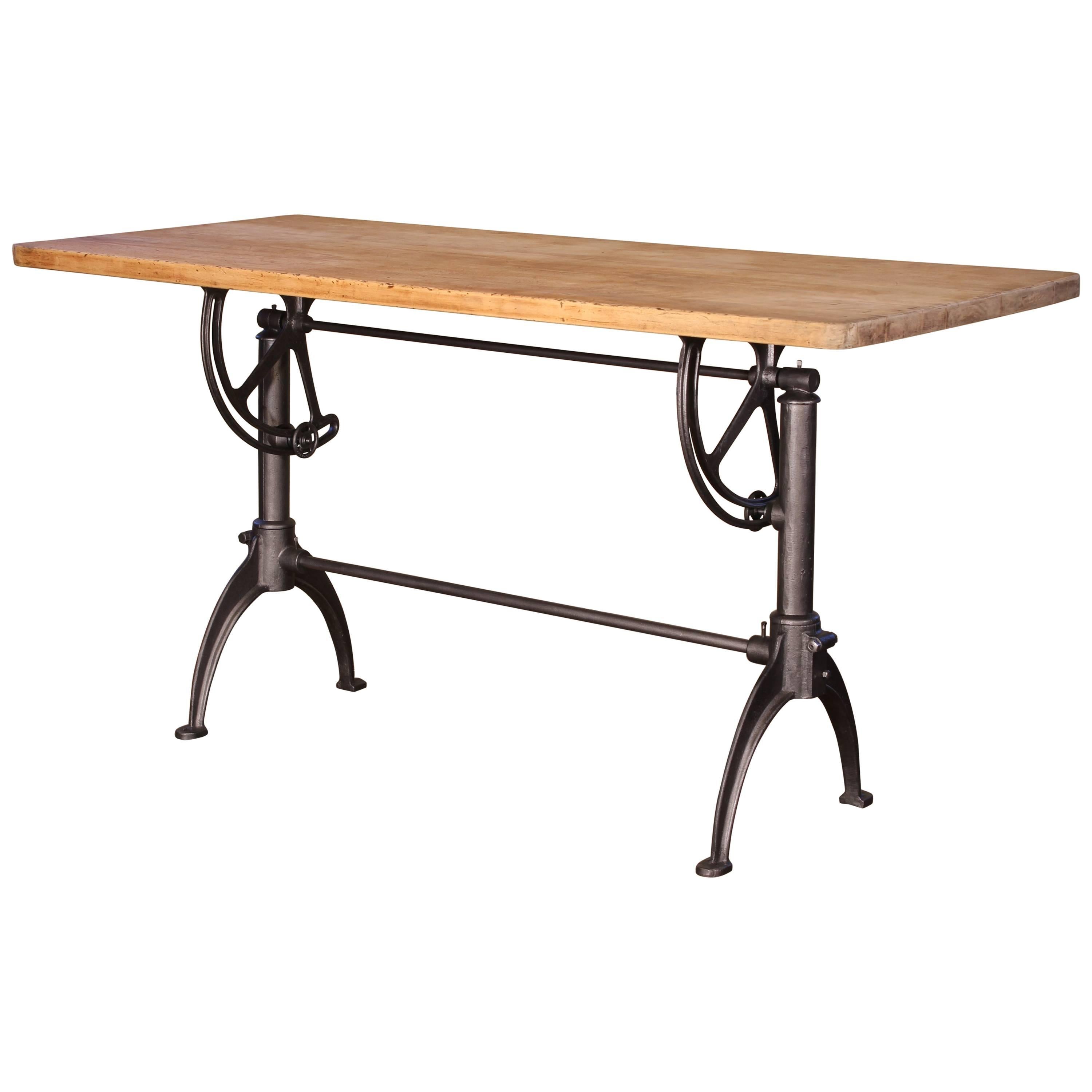 Cast Iron and Maple Vintage Adjustable Drafting Table