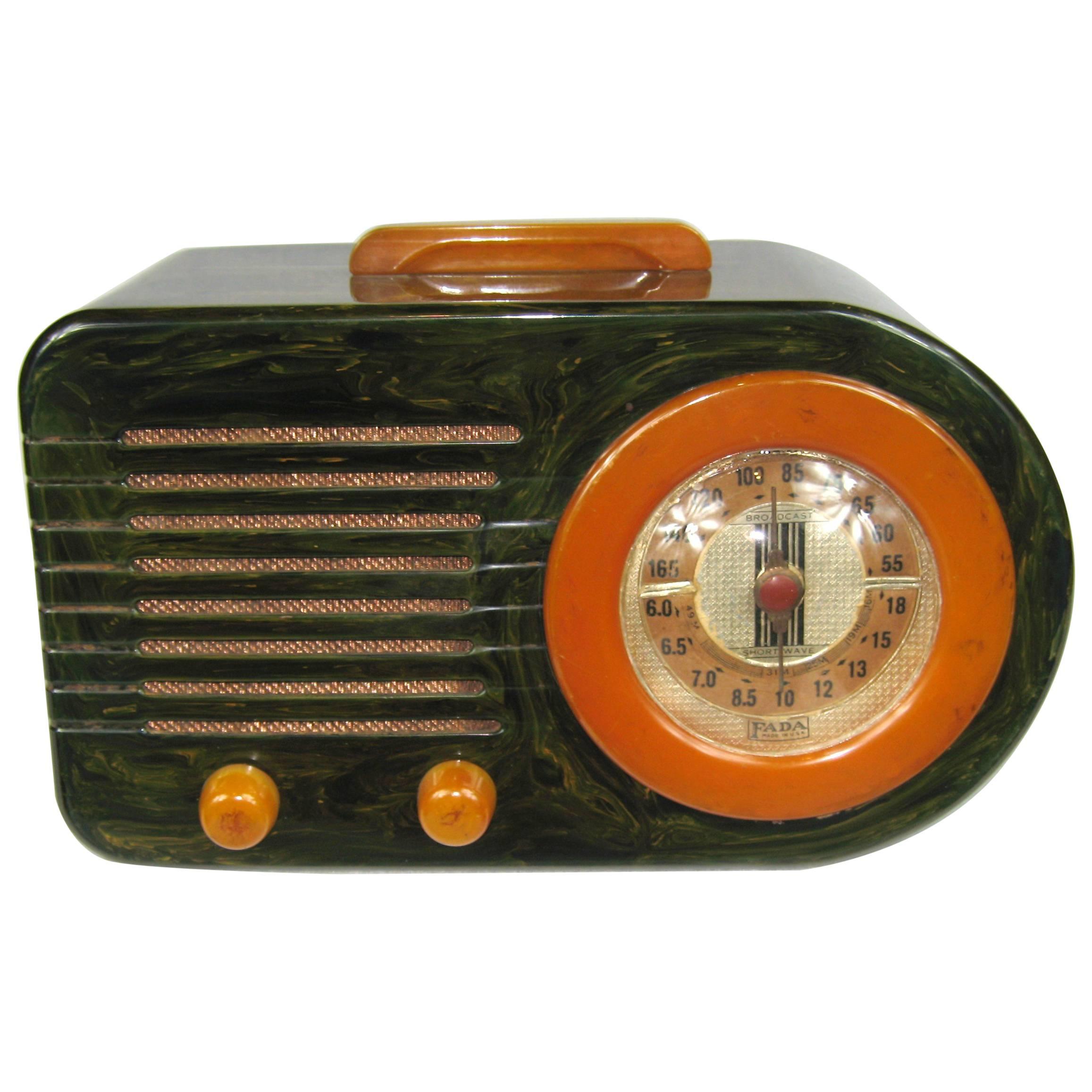 1940 Fada Bullet 116 Bakelite Catalin Radio, Blue with Pumpkin Trim