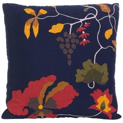 Silk Wool Sateen Hand-Embroidered Floral Decorative Pillow