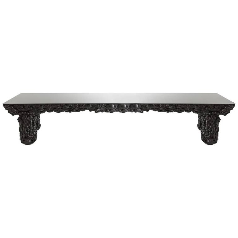 Black With Glass Top and Wood Contemporary Dining Table by Guillermo