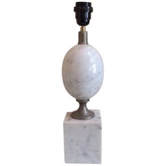 Midcentury White Statuary Carrara Marble Table Lamps by Maison Barbier