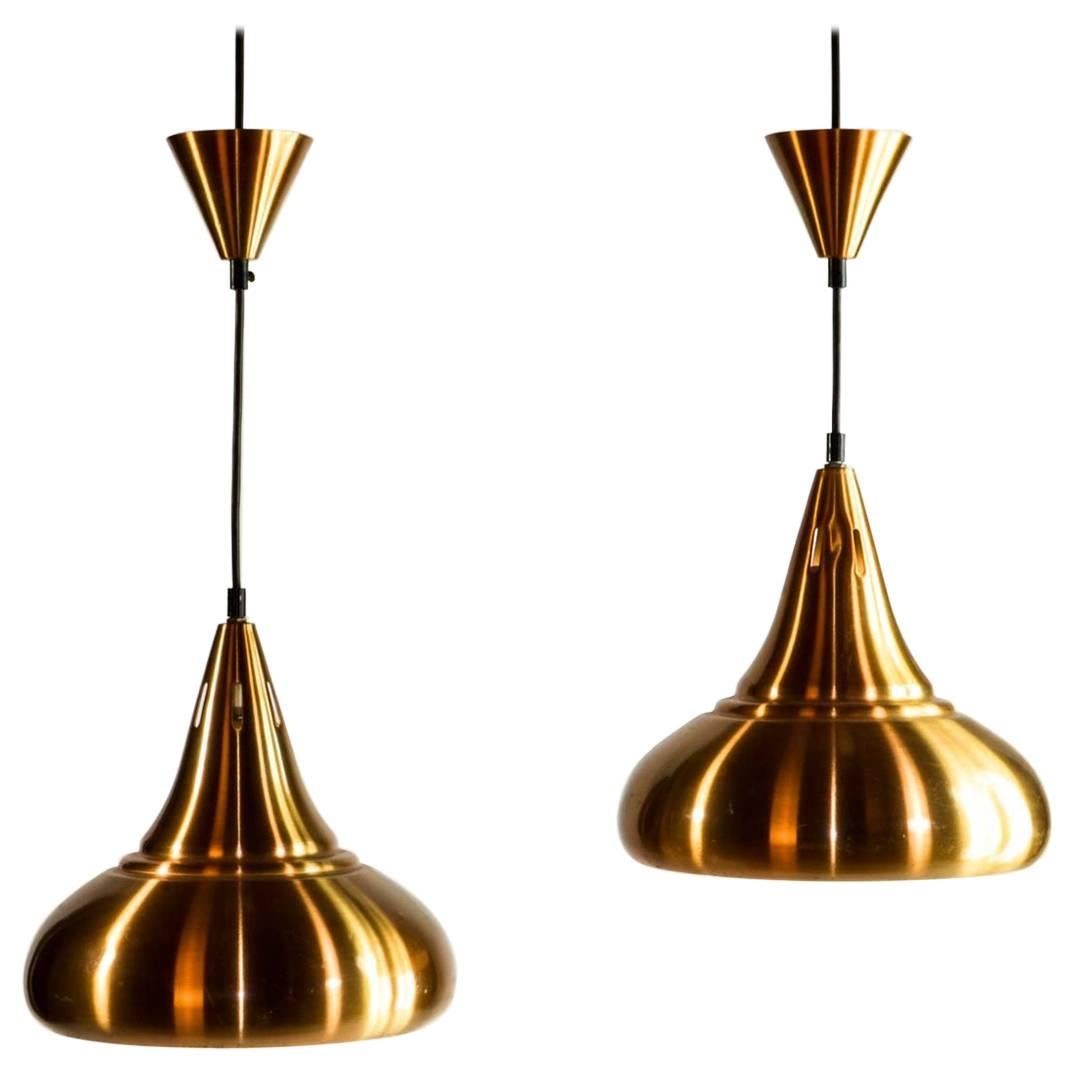Pair of Copper Midcentury Drop Shaped Pendants in the Style of Jo Hammerborg