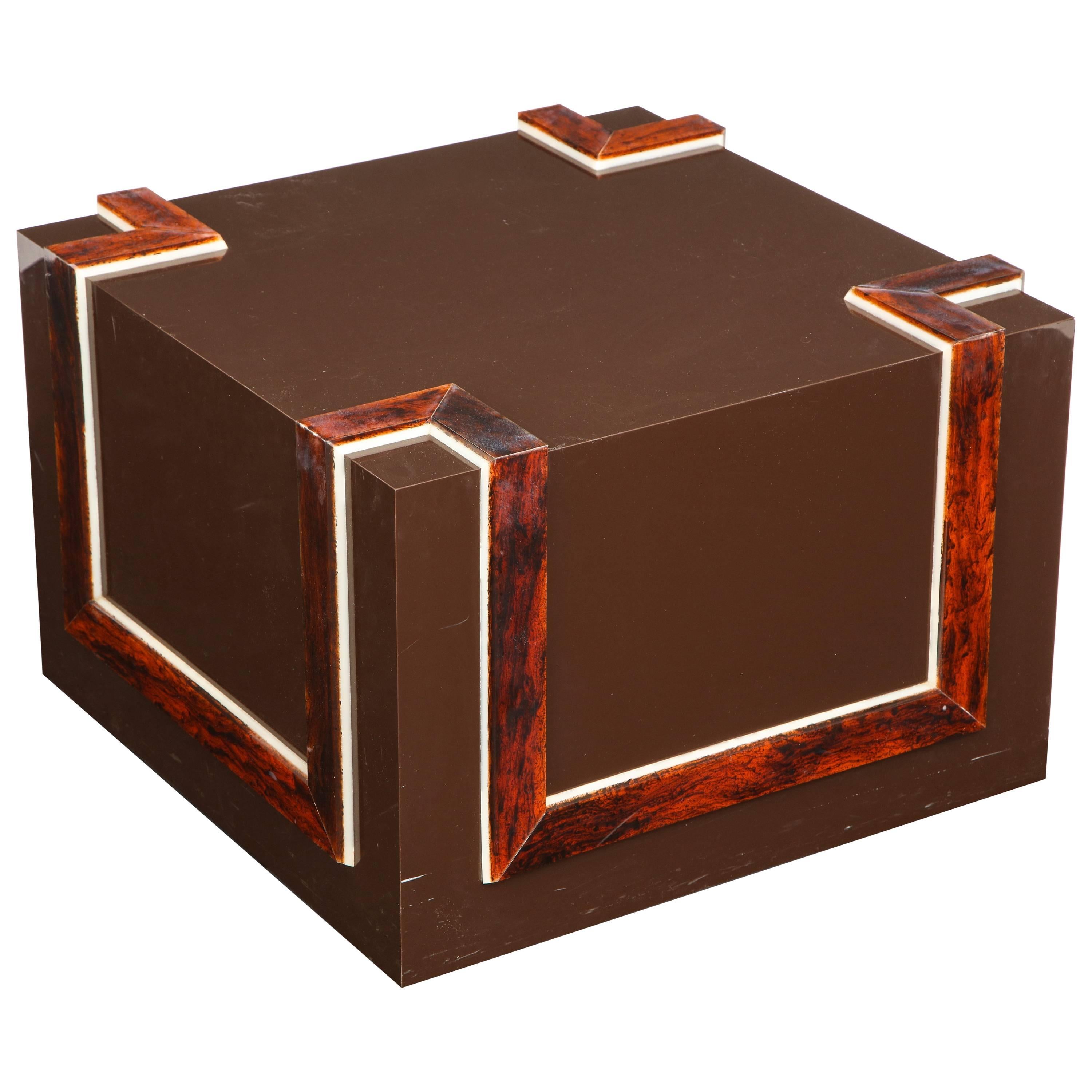 Modernist Cube Form Cocktail Table with Faux Tortoiseshell Decoration