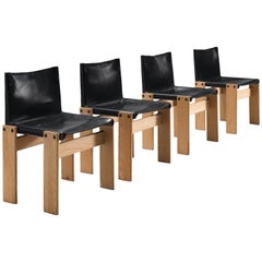 Afra & Tobia Scarpa 'Monk' Chairs in Black Leather and Oak