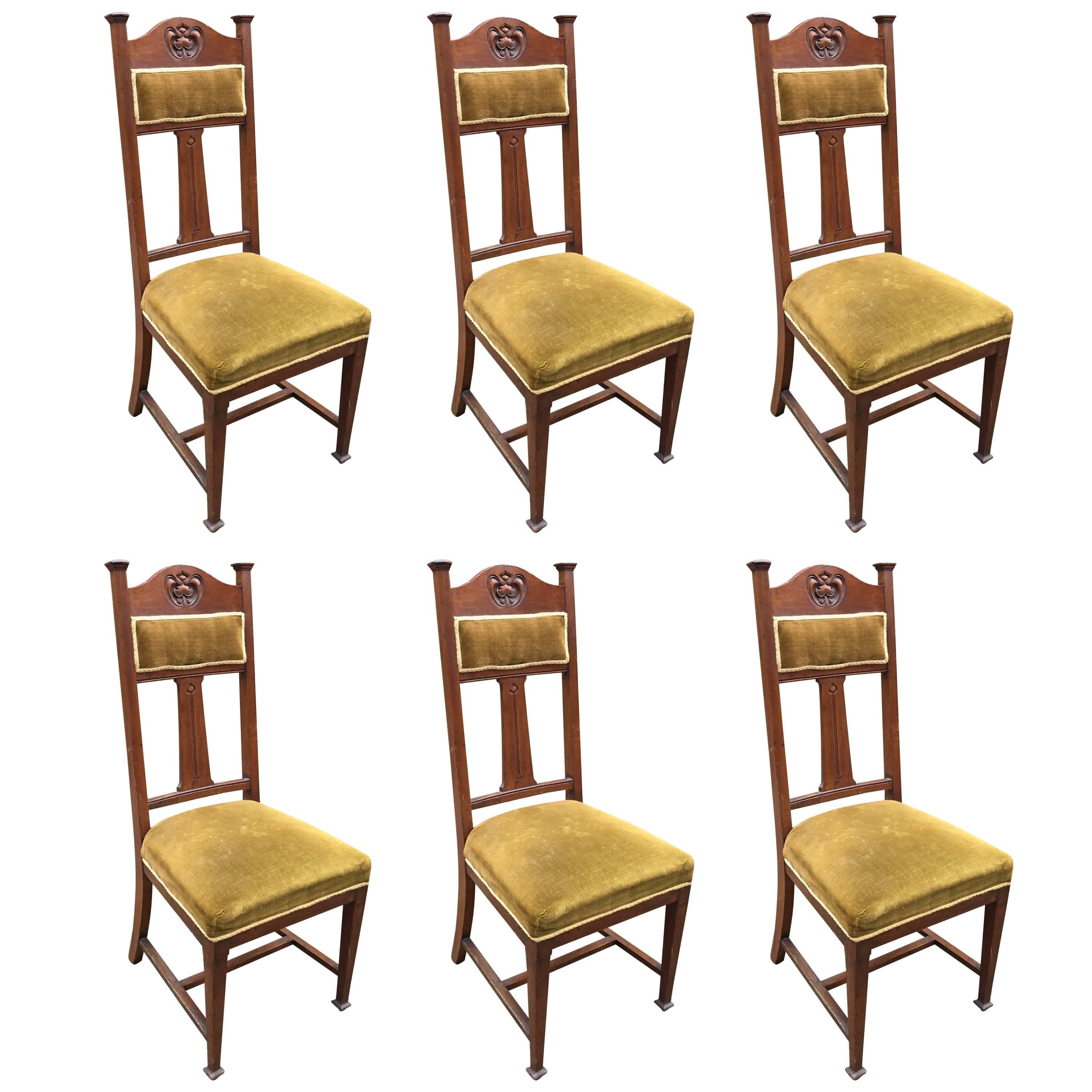 Set of Six Art Nouveau Mahogany Chairs, circa 1900 For Sale