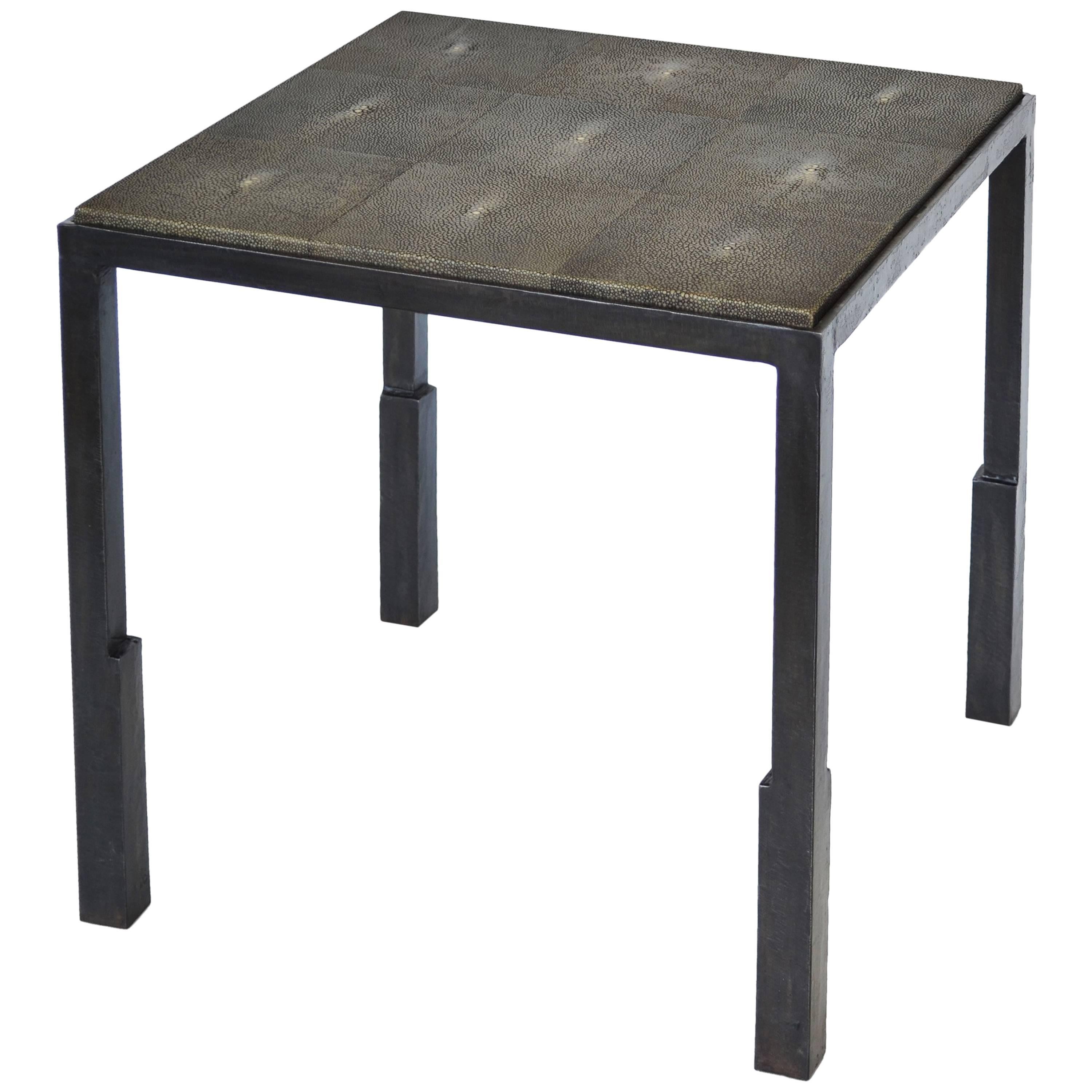 Shagreen Side Table Modern Geometric Stark Thick Handmade Blackened Steel Waxed