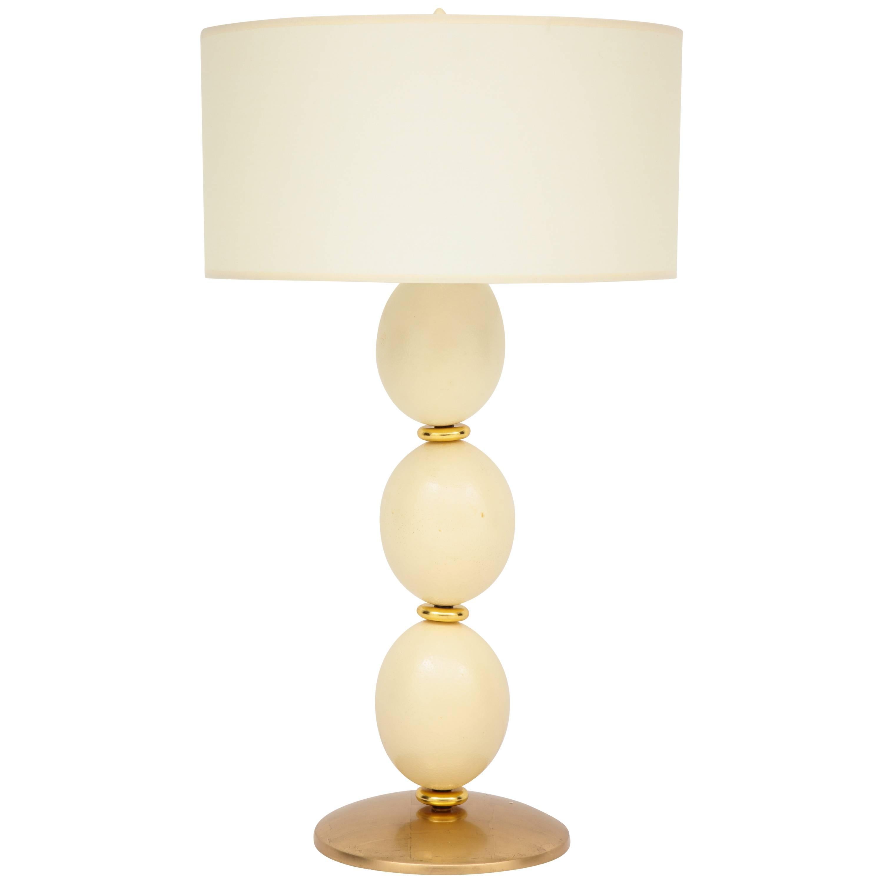 Custom Ostrich Egg and Carved Giltwood Table Lamp