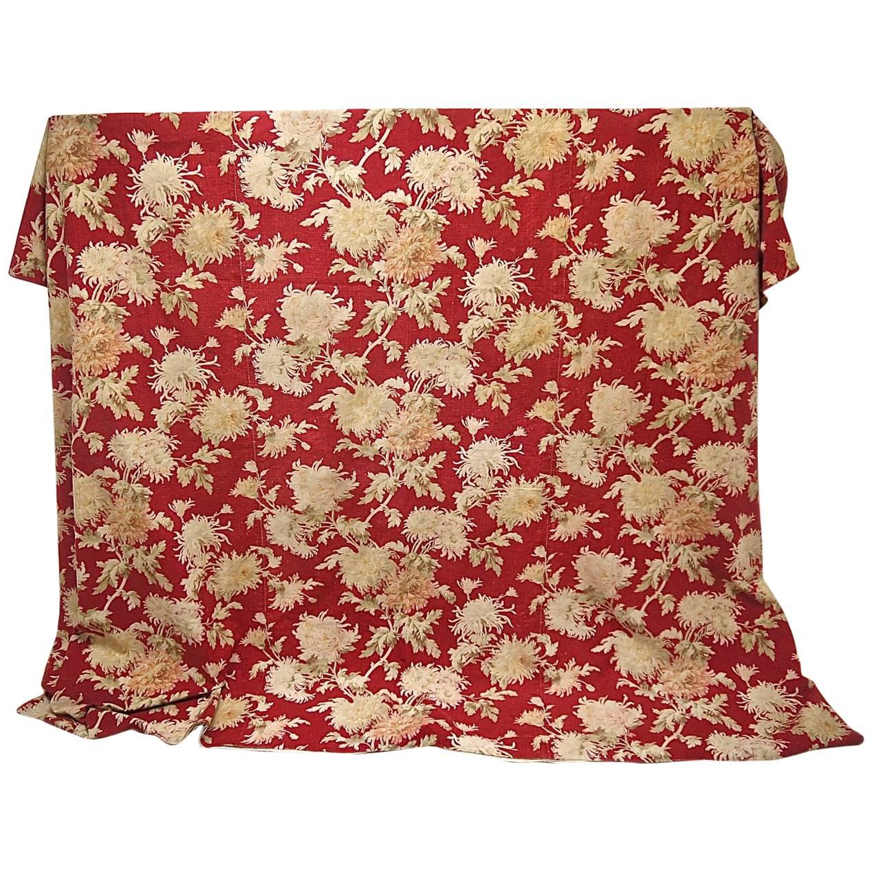 Late 19th Century French Large-Scale Floral on Red Cotton Throw