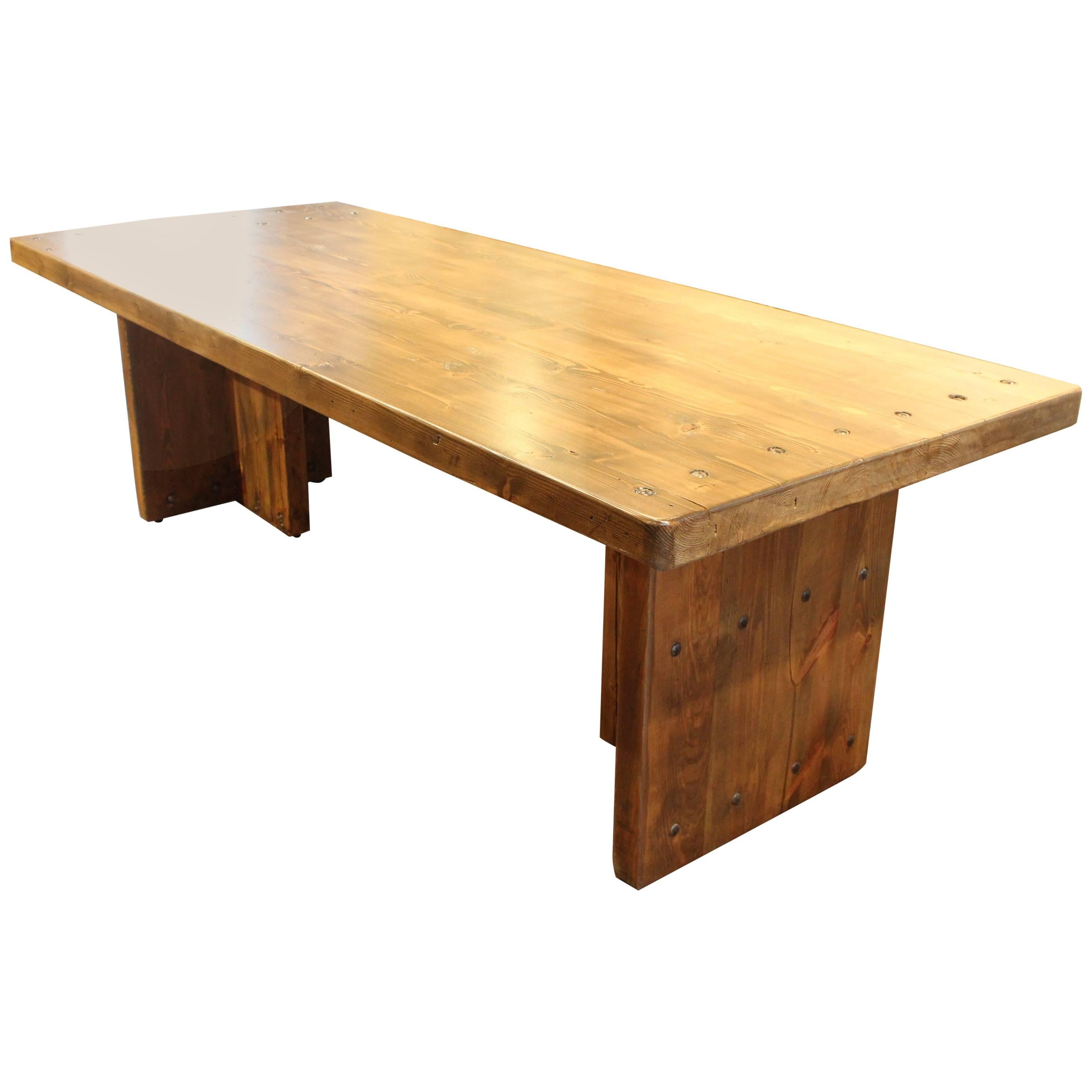 Modern Dining Table Made from Vintage French Pine Planking